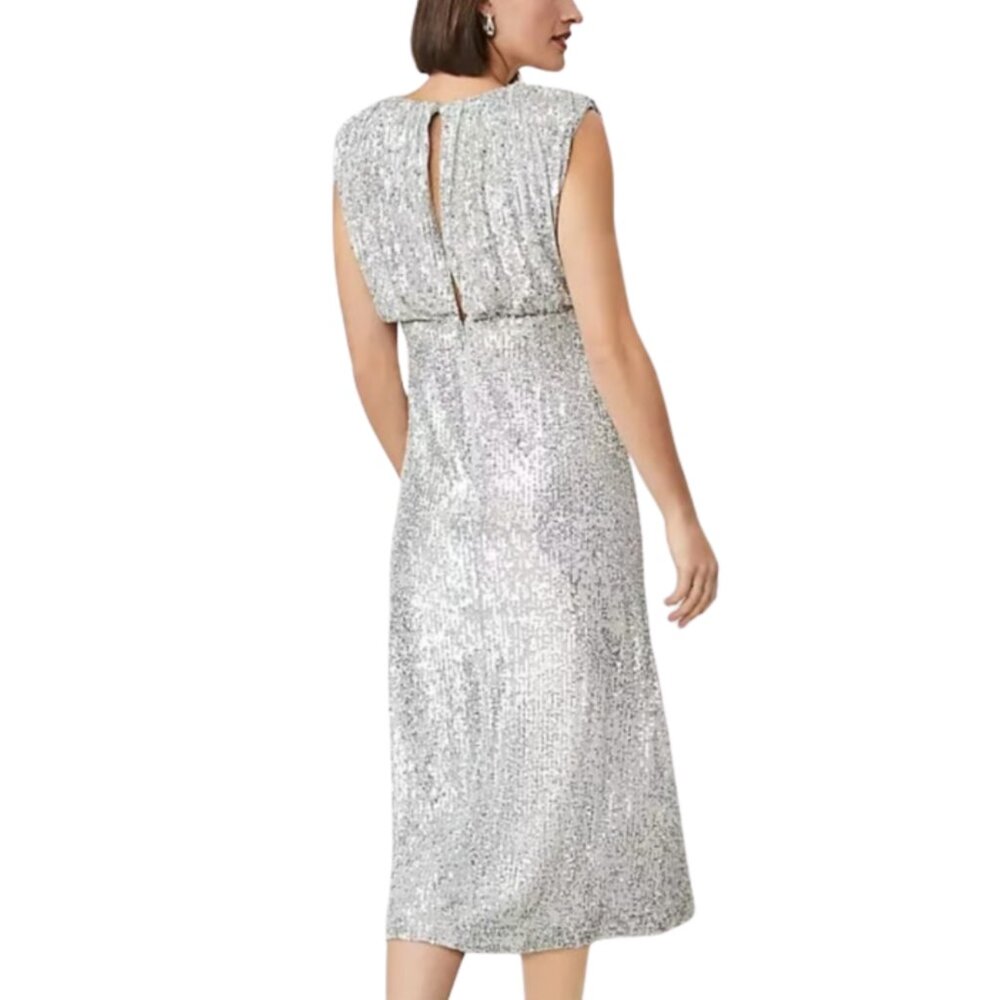 Ann Taylor Silver Sequin Midi Dress Shimmer Cocktail Party Size 14 NEW - Picture 5 of 12